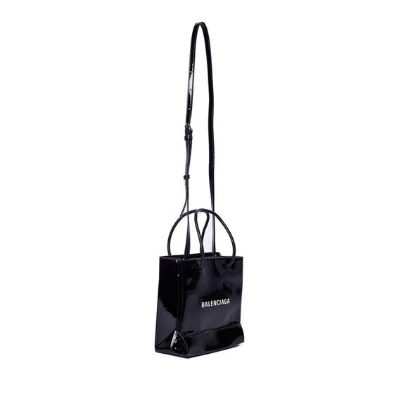 Balenciaga Black Patent Leather XXS Shopping Tote Crossbody Bag New - Picture 4 of 14